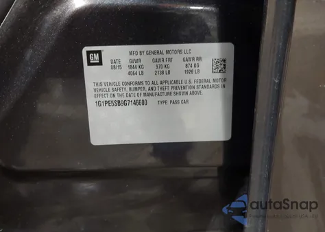 2016 Chevrolet Cruze Limited 1Lt Auto z USA, uszkodzony, nr VIN 1G1PE5SB9G7146600